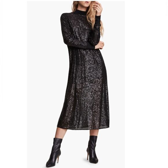 All Saints Sequin Juela‎ Midi Dress, Black, Cocktail Holiday Party, XS (0) NWT - Picture 5 of 9